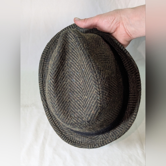 Goorin Bros. L Dark Green & Black Herringbone Tweed Fedora Hat - Picture 11 of 11